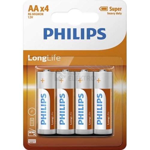 Tužkové baterie AA Philips LongLife LR6 R6L4B (blistr 4ks)