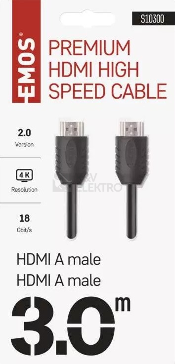 Obrázek produktu  HDMI kabel 2.0 High Speed 4K EMOS S10300 A-A vidlice 3m 2